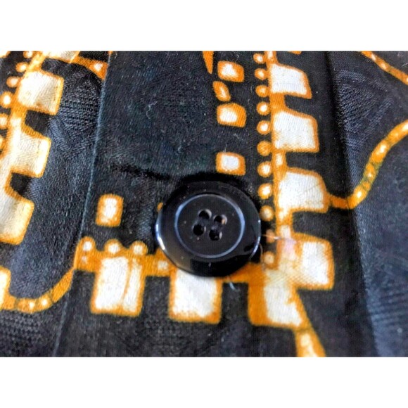 African Shirt Traditional Pattern Button Up Top Black Orange Dashiki - Picture 3 of 8